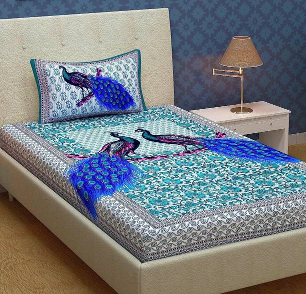 Homeline 144 TC Cotton Single Jaipuri Prints Flat Bedsheet