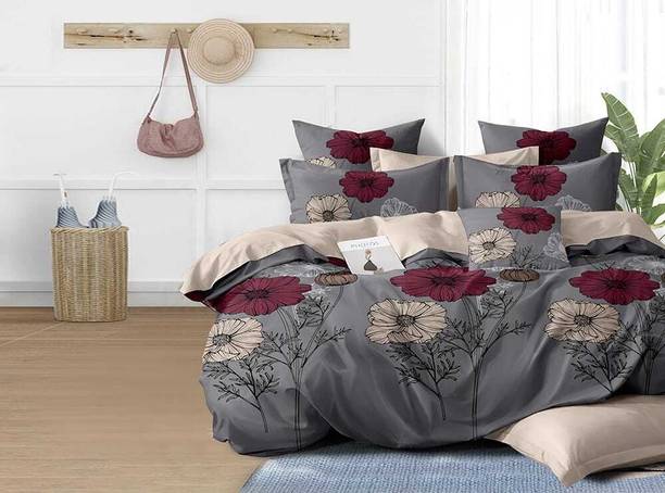 pitambra lifestyles 160 TC Polycotton Queen Floral Flat Bedsheet