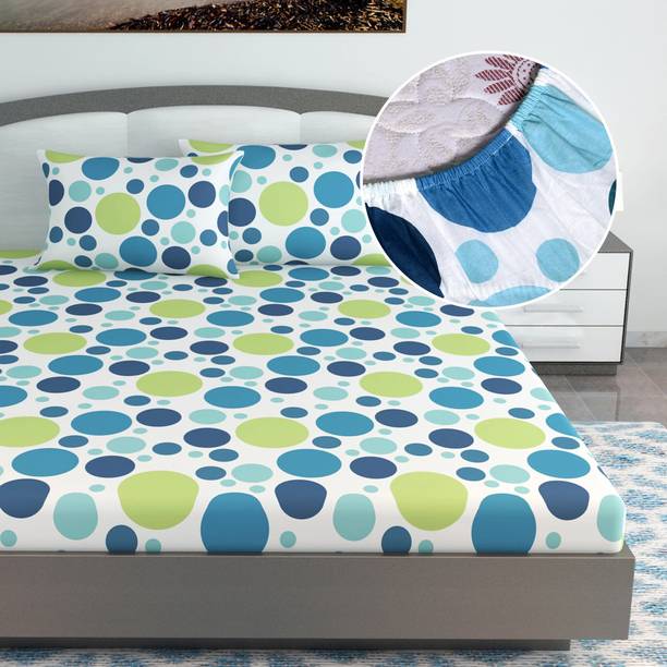 Divine Casa Cotton King Fitted (Elastic) 144 TC Polka B...