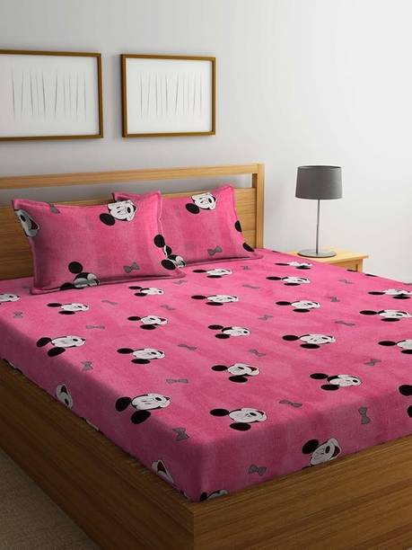ANIKET Polycotton Double Flat 160 TC 3D Printed 1 Bedsheet with 2 Pillow Covers