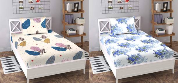BLUEDOT 160 TC Cotton Single Floral Flat Bedsheet