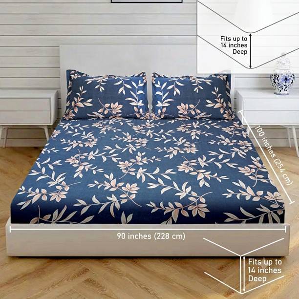 Savora Lifestyle Cotton Blend, Polyester, Microfiber Double, Queen Flat 120 TC Floral 1 Summer Bedsheet with 2 Pillow Covers