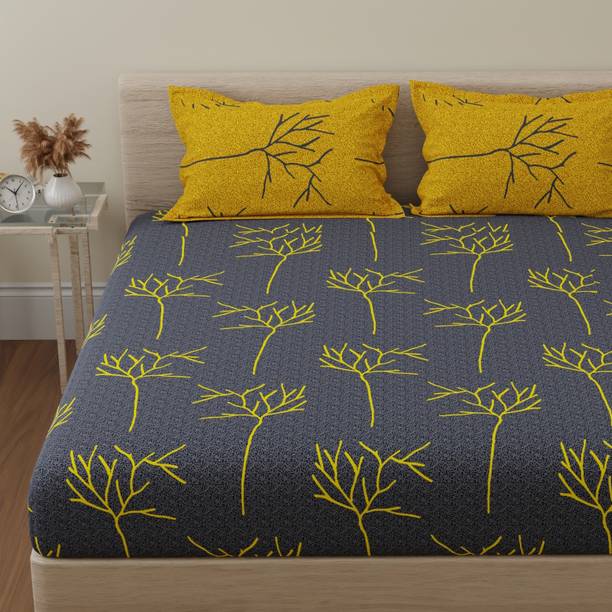 Huesland Cotton Double Flat 144 TC Floral Bedsheet