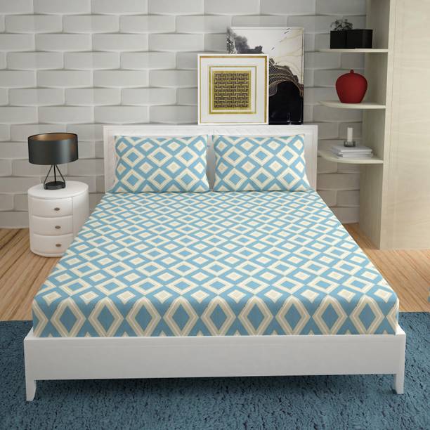 Clover Polycotton Double Flat 180 TC Geometric 1 Bedsheet with 2