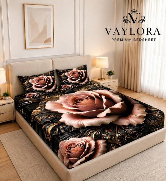 LOYREX Microfiber Double Flat 300 TC 7D Digital 1 Bedsheet with 2 Pillow Covers