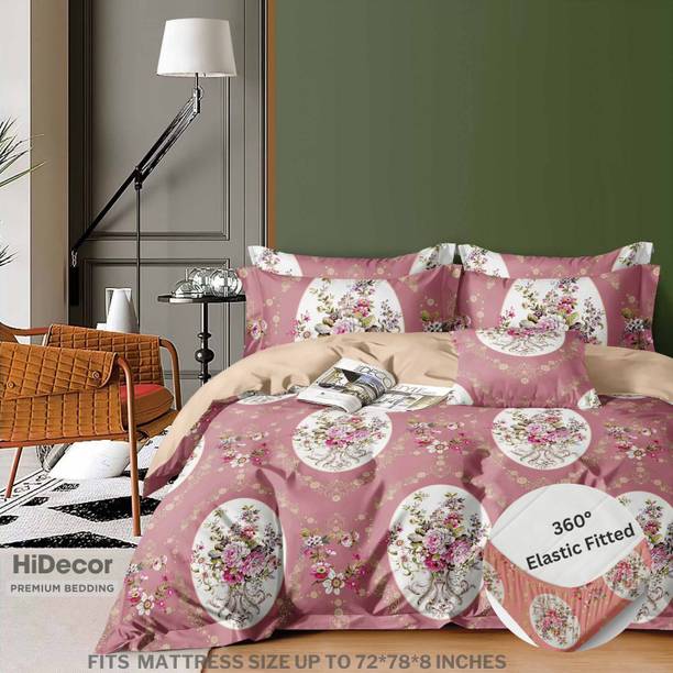 HIDECOR 280 TC Microfiber Double, King Printed Fitted (Elastic) Bedsheet