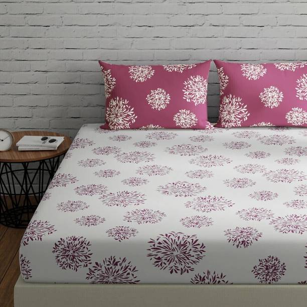 Huesland Cotton Double Flat 144 TC Geometric Bedsheet