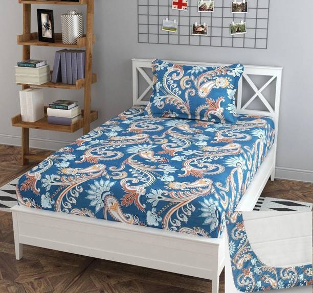 BLUEDOT Cotton Single Fitted (Elastic) 200 TC Self Design 1 Bedsheet
