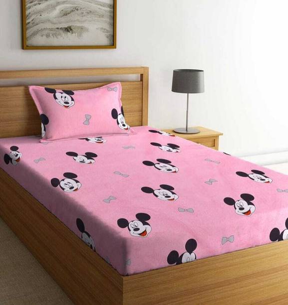 Decorum Polycotton Single Flat 160 TC Cartoon 1 Bedsheet Pink