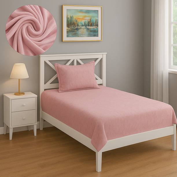 OSONICTEXTILE Woolen Single Fitted (Elastic) 270 TC Solid Bedsheet