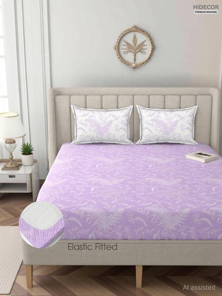 HIDECOR Microfiber Double, King Fitted (Elastic) 280 TC Floral 1 Bedsheet with 2 Pillow Covers