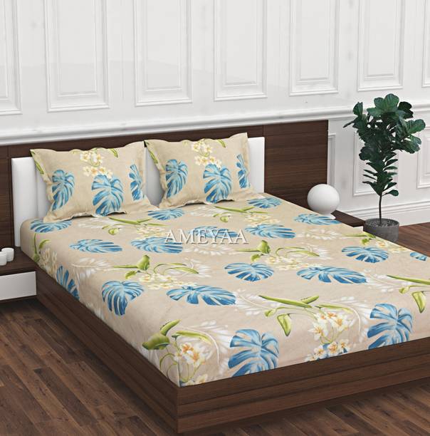 AMEYAA Cotton King Fitted (Elastic) 240 TC Printed Bedsheet