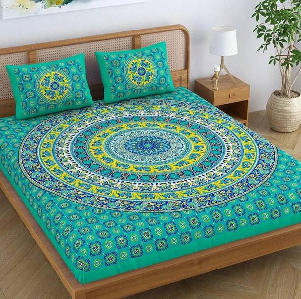 PahalArts Cotton Double Flat 144 TC Jaipuri Prints Bedsheet