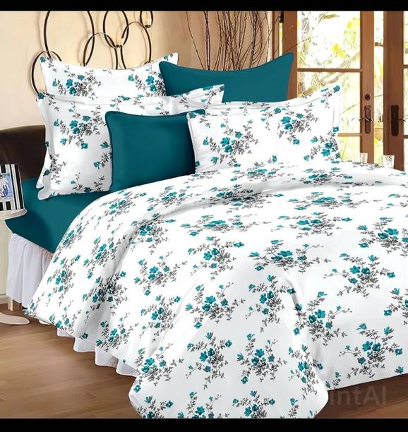 GAARVI HOMES Cotton King Fitted (Elastic) 300 TC Floral...