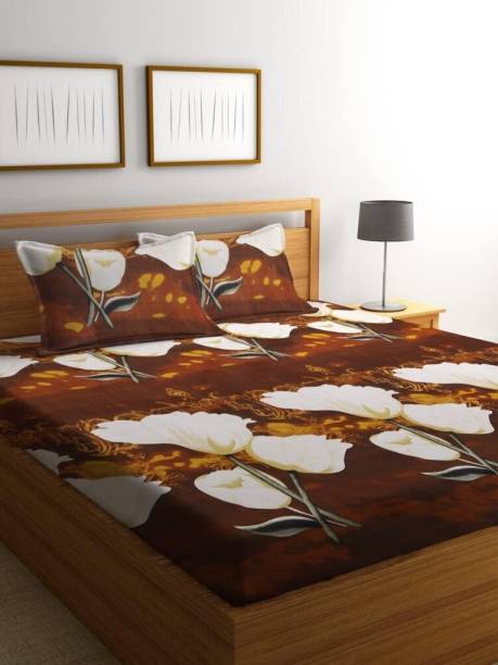 Spring Board 104 TC Cotton King, Double Floral Flat Bedsheet
