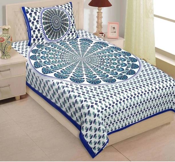 KAANY FAB 144 TC Cotton Single Jaipuri Prints Flat Bedsheet