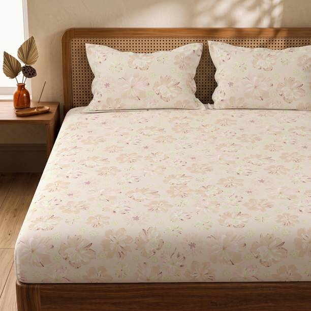 Huesland Cotton King Flat 144 TC Floral 1 Bedsheet with 2 Pillow Covers