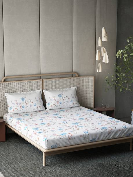 DDecor Cotton King Flat 145 TC Floral 1 Bedsheet with 2 Pillow Covers