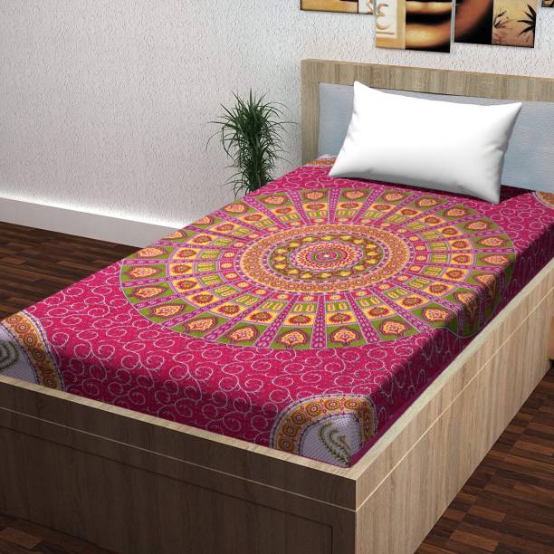 Poorak 104 TC Cotton Single Jaipuri Prints Flat Bedsheet