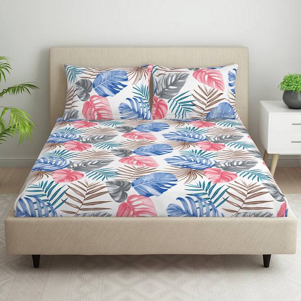 Welspun 105 TC Microfiber Queen Floral Flat Bedsheet