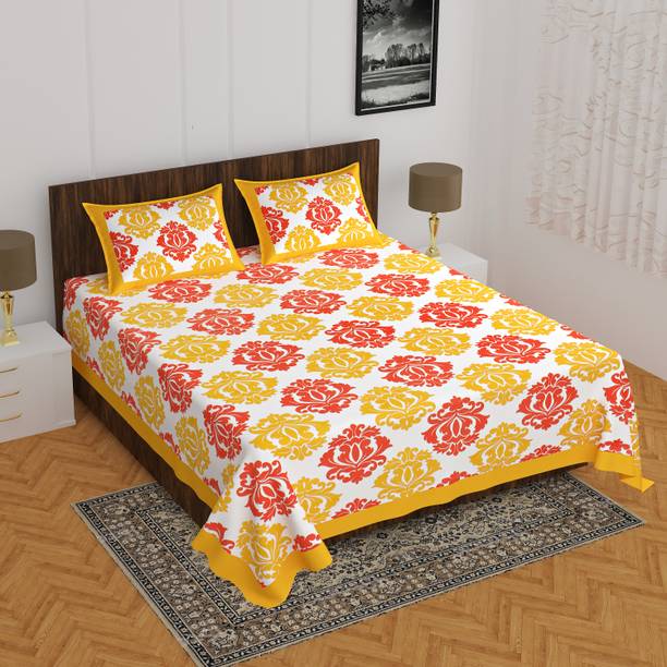 WAR TRADE Cotton Double Flat 104 TC Jaipuri Prints 1 Bedsheet with 2 Pillow Covers