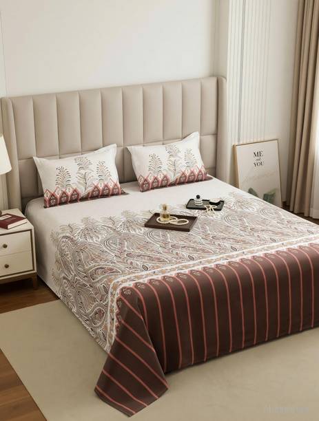 Story@home Cotton King Flat 260 TC Printed 1 Bedsheet with 2 Pillow Covers