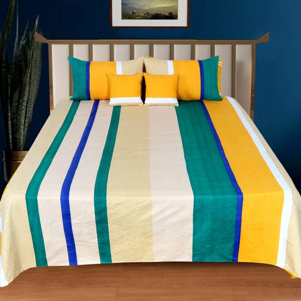 Decorum Cotton Double, King Flat 204 TC Printed 1 Bedsheet with 2
