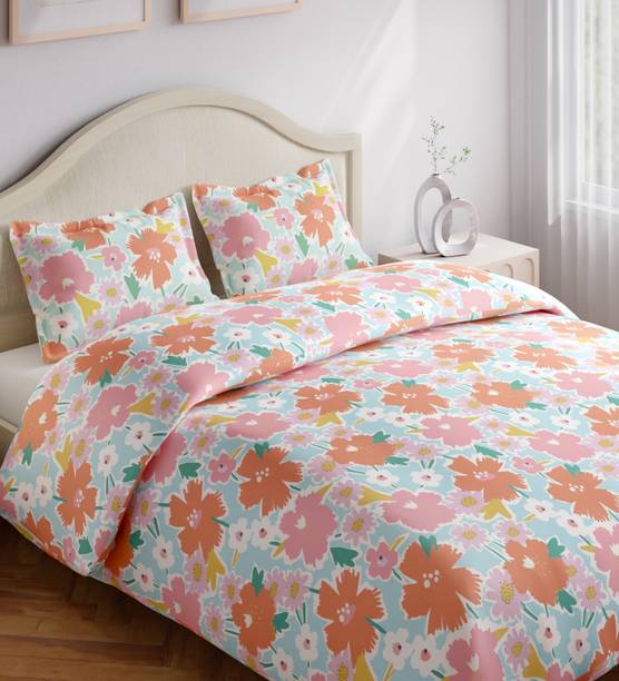 haus & kinder Cotton King Fitted (Elastic) 144 TC Printed 1 Bedsheet with 2 Pillow Covers