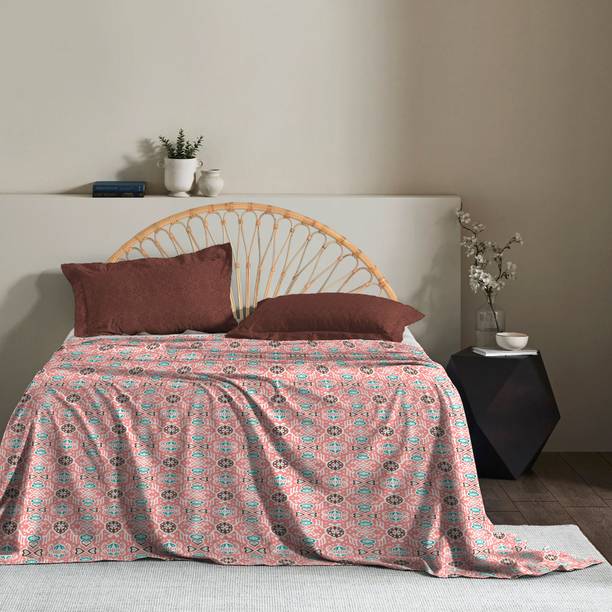TRIDENT 120 TC Cotton Queen Floral Flat Bedsheet