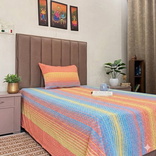 MANMOHAKK Cotton Single Flat 260 TC Striped 1 Bedsheet
