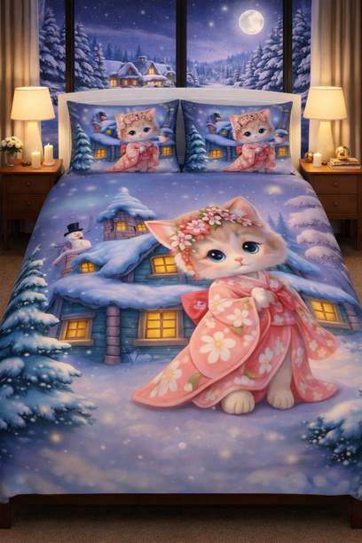MAHAKAAL ENTERPRISES Polycotton King Flat 220 TC Cartoon 1 Bedsheet with 2 Cushion Covers