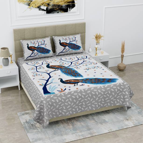 Poorak 104 TC Cotton Double Printed Flat Bedsheet