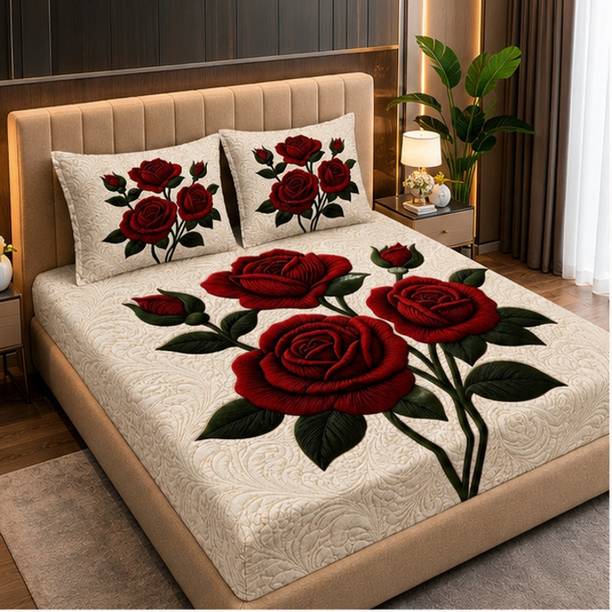 LOYREX Cotton Double Flat 450 TC Printed 1 Summer Bedsheet with 2 Pillow Covers