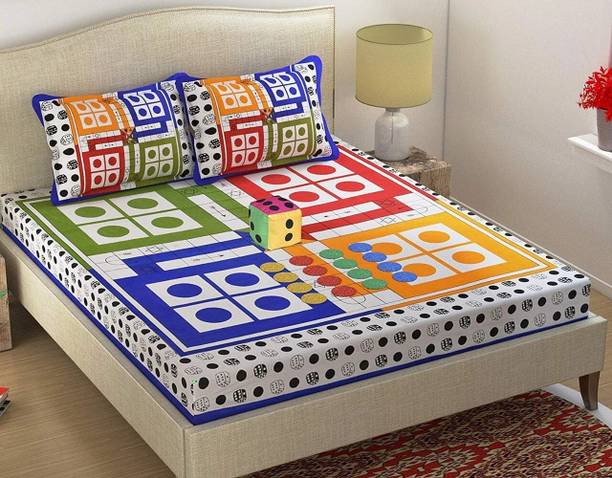 LOCEE Cotton Queen Flat 144 TC Floral Bedsheet