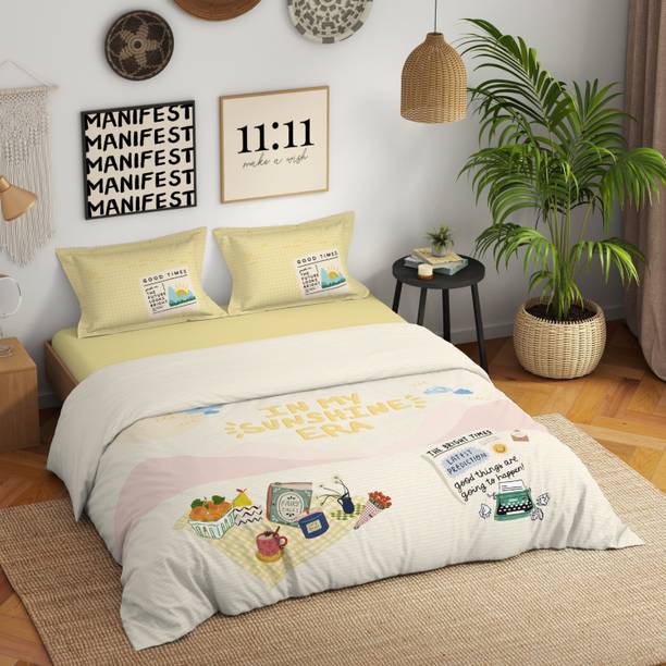 SPACES Cotton King Flat 180 TC Printed 1 Bedsheet with 2 Pillow Covers