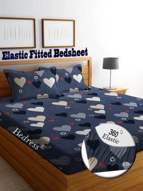 Msharan Polycotton Double Fitted (Elastic) 183 TC 3D Printed 1 Bedsheet with 2 Pillow Covers