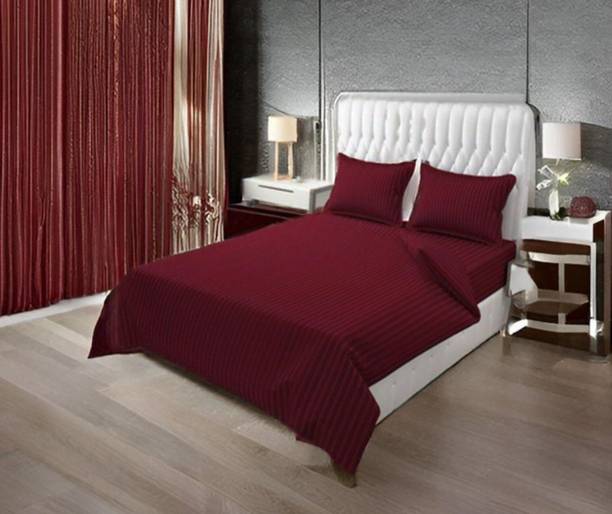 RADHERADHE Satin Double Flat 350 TC Striped Bedsheet
