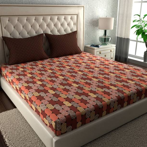 TRIDENT 120 TC Cotton Double Geometric Flat Bedsheet