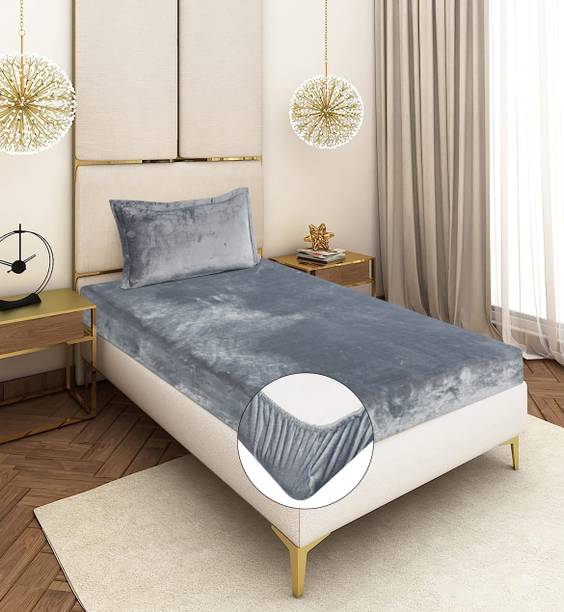 BLUEDOT Velvet Single Fitted (Elastic) 300 TC Solid Bedsheet