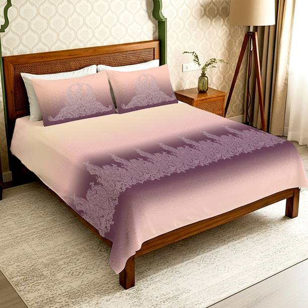 Urban Space Cotton Double Flat 300 TC Floral 1 Bedsheet with 2 Pillow Covers