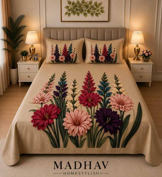 MADHAV HOMESTYLISH Polycotton King Flat 400 TC 7D Digital 1 Summer Bedsheet with 2 Pillow Covers