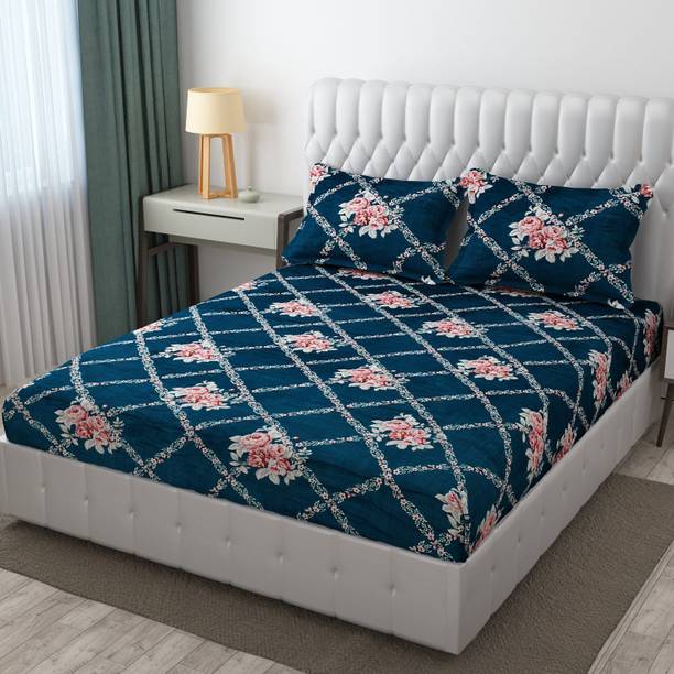 EVERLUSH Velvet King Fitted (Elastic) 400 TC Floral Bedsheet