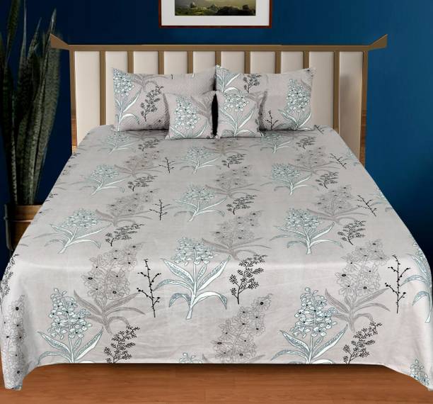Decorum Cotton Double, King Fitted (Elastic) 160 TC Printed 1 Bedsheet with 2 Pillow Covers