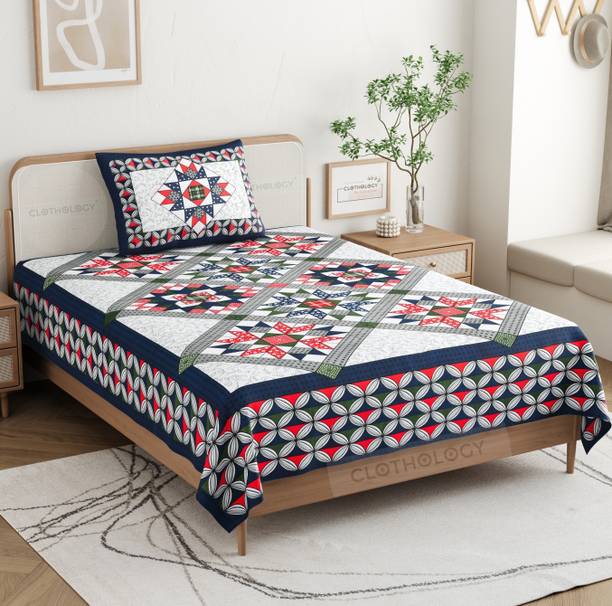 CLOTHOLOGY Cotton Single Flat 144 TC Printed 1 Bedsheet