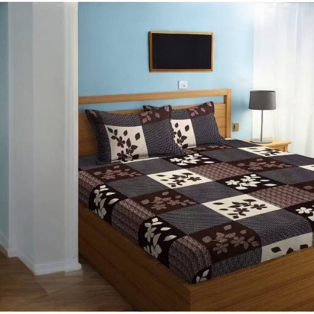 Decorum Cotton King Flat 220 TC Floral 1 Bedsheet with 2 Pillow Covers