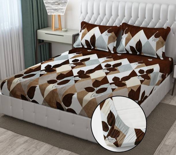 EXFAB Woolen Double Fitted (Elastic) 354 TC Solid Bedsheet