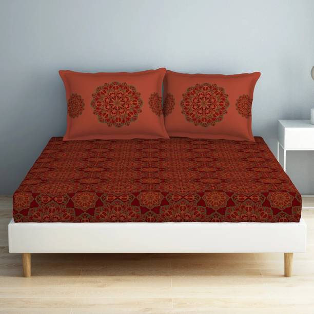 SPACES Cotton Double Flat 132 TC Geometric Bedsheet