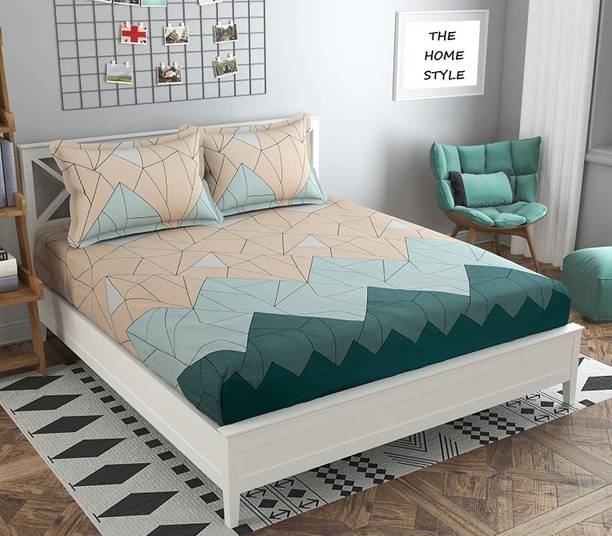 Amrange 210 TC Cotton King Geometric Fitted (Elastic) Bedsheet