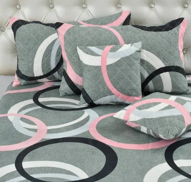 New Click Shop Polycotton King Flat 320 TC Floral 1 Bedsheet with 2 Pillow Covers, 2 Cushion Covers