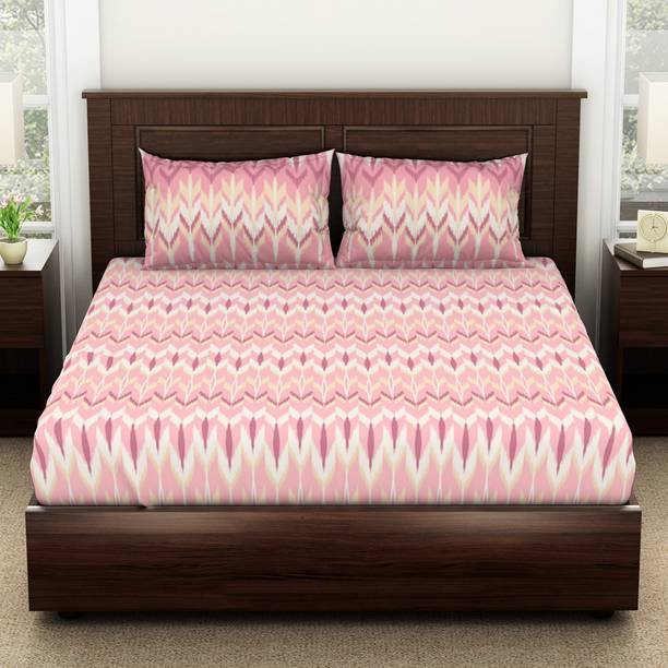 SPACES 144 TC Cotton Double Geometric Flat Bedsheet